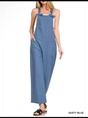 Zenana Blue Wide-Leg Denim Overalls for Women Large